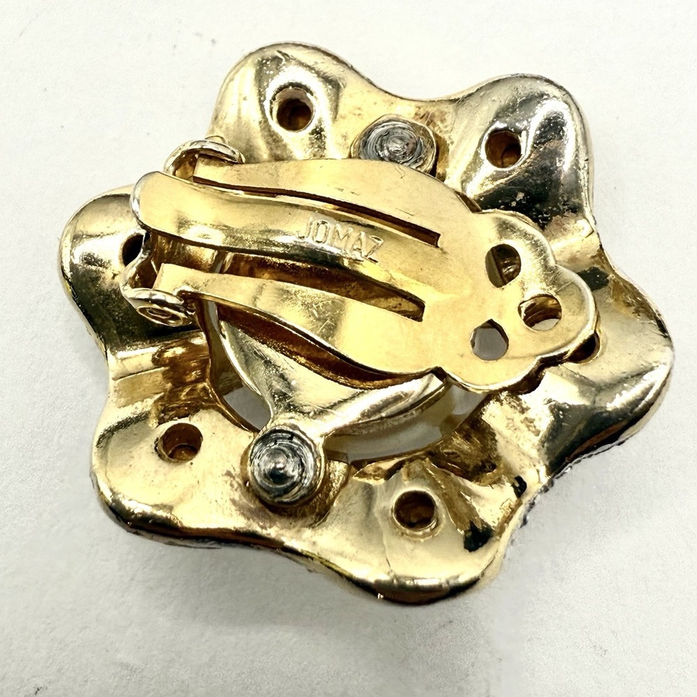 Rare Vintage Jomaz Brooch Earrings Set Gold Tone Crystal Faux Pearl Floral Clip - Picture 5 of 9
